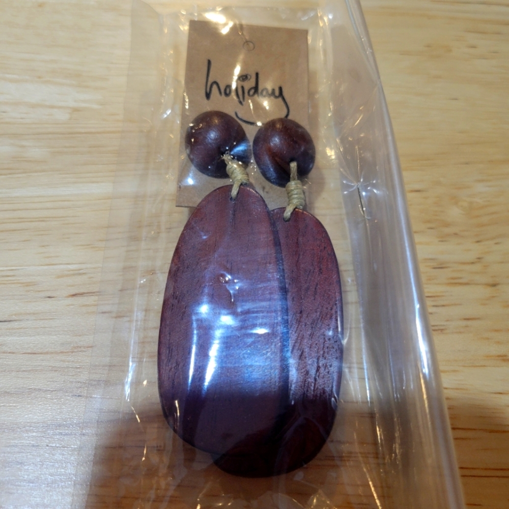 Brown Teardrop Earrings with Small Beads and Silver Components Mustique‎ Clay